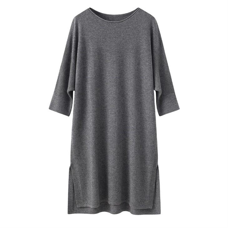 Mid-length Sleeves Side Slit Cashmere Dress