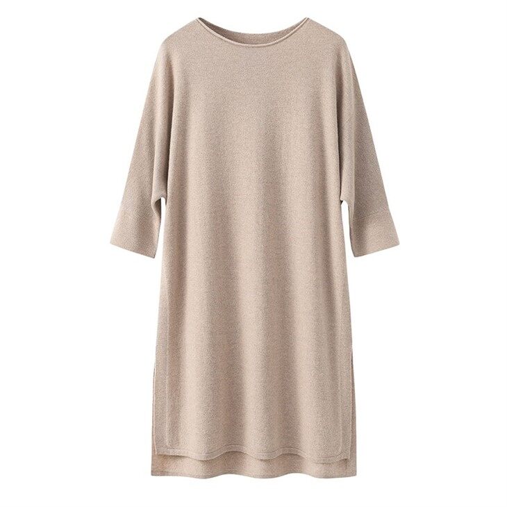 Mid-length Sleeves Side Slit Cashmere Dress