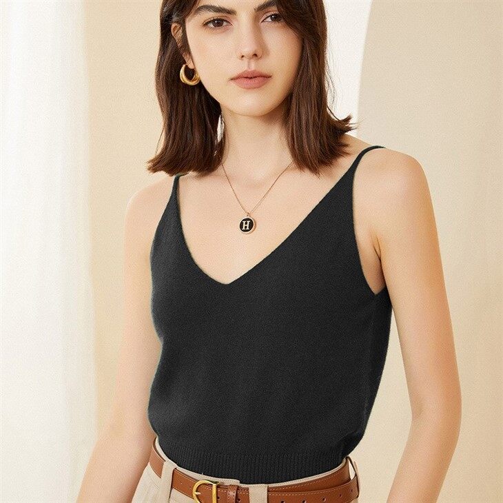 New V Neck Solid Color Cashmere Camisole