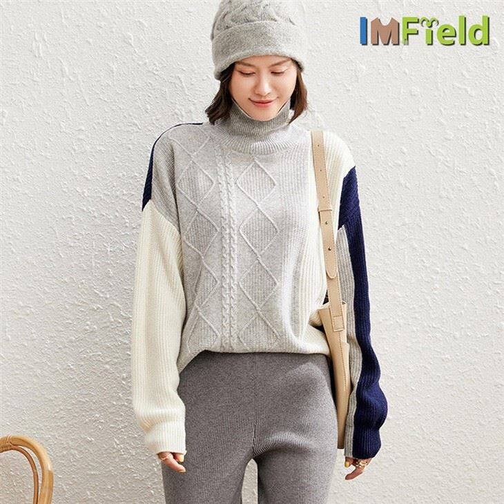 New Women Cable Knit Turtle Neck Cashmere Sweater