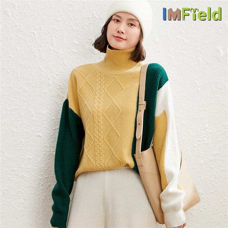 Áo len cashmere cổ rùa đan dây cáp mới cho nữ