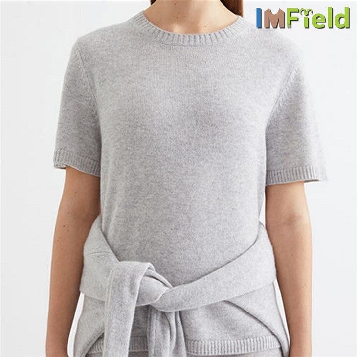 O Neck Pure Cashmere Plain Knit Style Cashmere T-shirt For Women