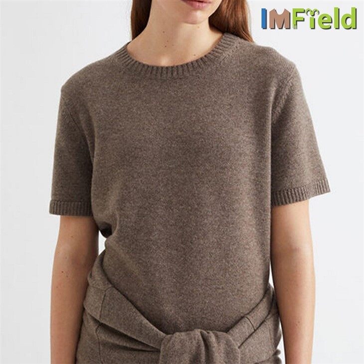 O Neck Pure Cashmere Plain Knit Style Cashmere T-shirt For Women