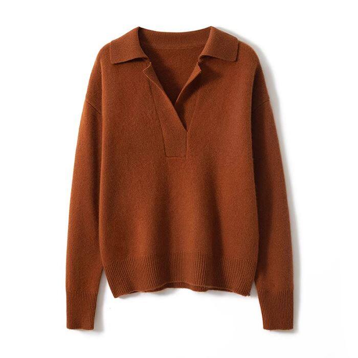 cashmere collared v neck sweater for women