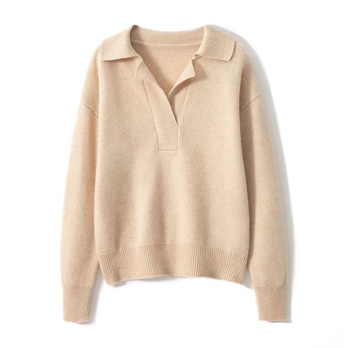 cashmere collared v neck sweater for women