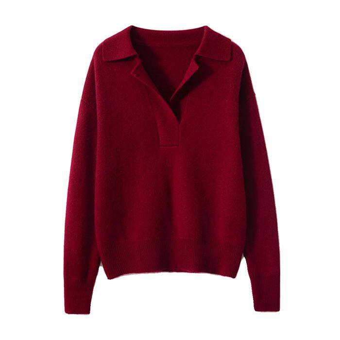cashmere collared v neck sweater for women