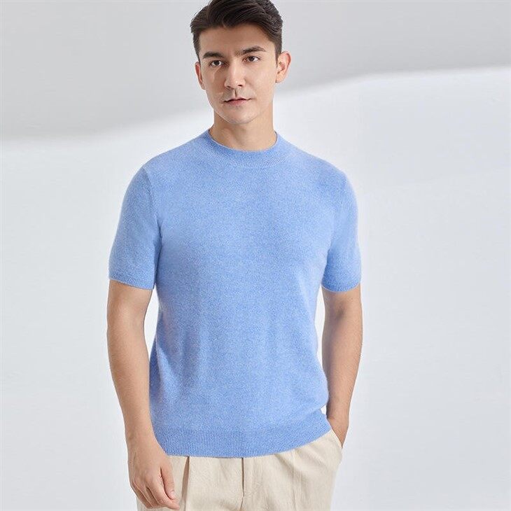 Plain Knit Cashmere T Shirt For Men Short Sleeve