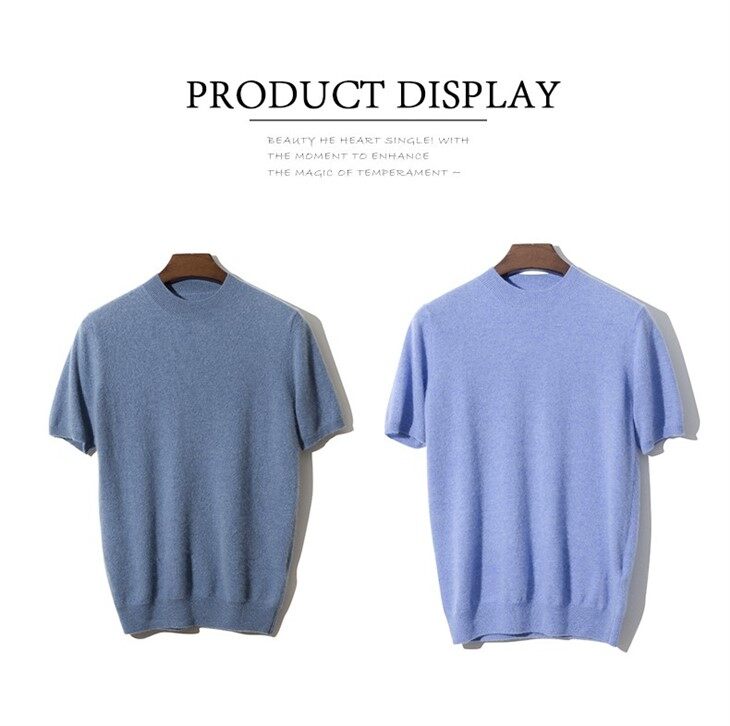 Plain Knit Cashmere T Shirt For Men Short Sleeve