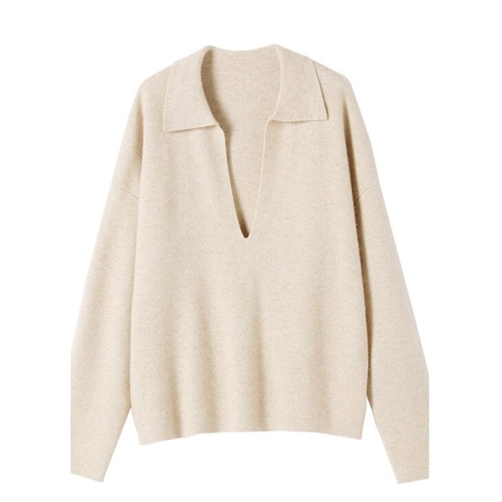 Polo V Neck Cashmere Pullover Sweater Women