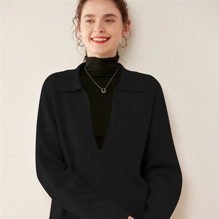 Polo V Neck Cashmere Pullover Sweater Women