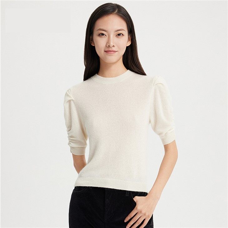 Áo len cashmere nữ có tay xếp nếp