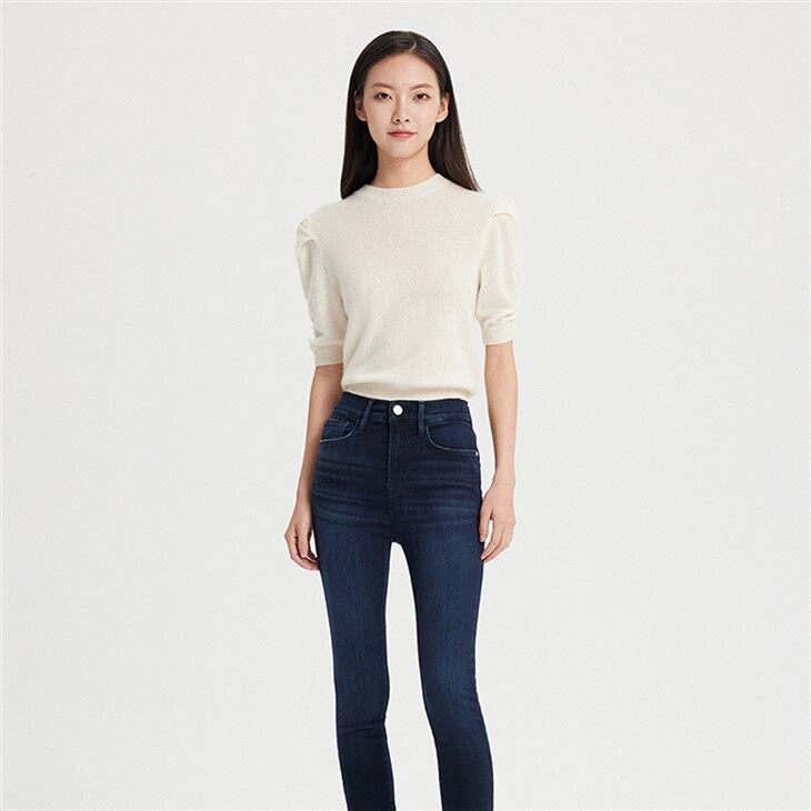 Short Sleeve Knitted Cashmere Crewneck Sweater Women