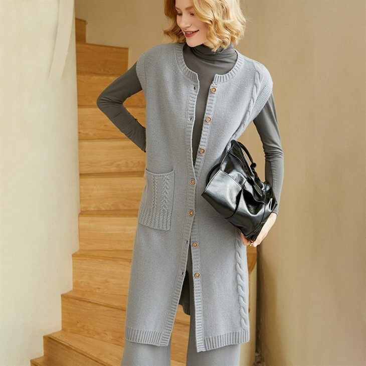 Sleeveless Single Breasted Cashmere Cardigan Dress