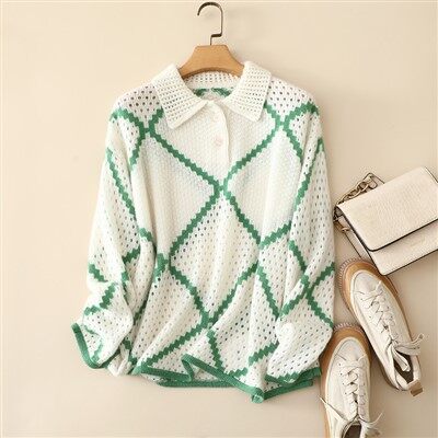 Dzianinowy sweter z grubego kaszmiru w bloki kolorów