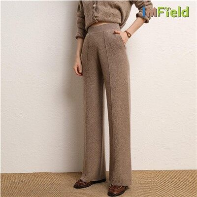 겨울 여성 캐시미어 울 니트 소프트 포켓 레깅스 바지