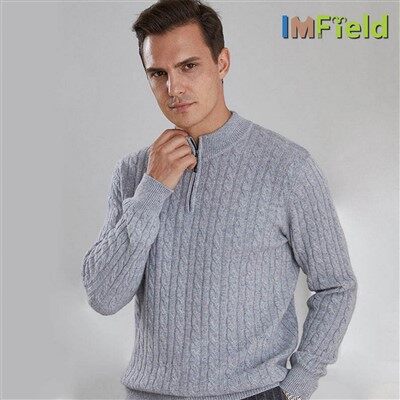 Męski sweter z dzianiny z kaszmirowym zamkiem błyskawicznym i ćwiartkami