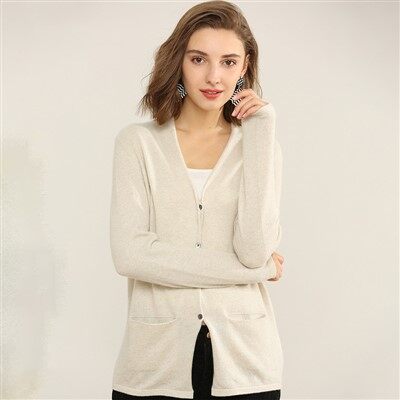 여성용 V 넥 캐시미어 버튼 가디건