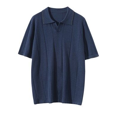 Férfi fésült kasmír póló nyakú, rövid ujjú pulóverek