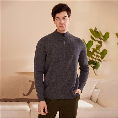 Męski płaszcz kardigan z grubego kaszmiru, zapinany na zamek