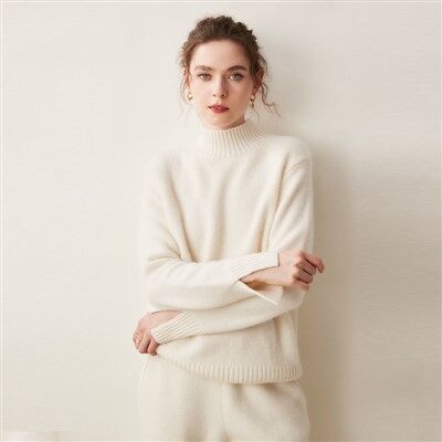 Turtleneck Knitted wanita kasmir merino sweater bulu