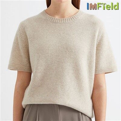 Damska koszulka z okrągłym dekoltem, o prostym splocie, z czystego kaszmiru