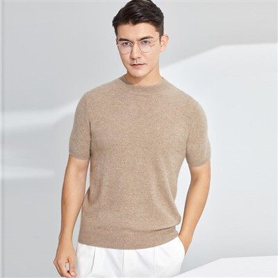 Plain Knit Cashmere T Shirt Pou Gason Manch Kout