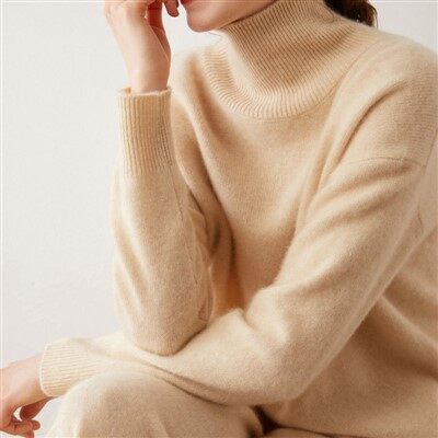 여성 터틀넥 청키 니트 캐시미어 울 스웨터