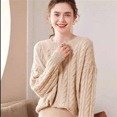 Suéter de malha de manga comprida de lã de caxemira feminina personalizada