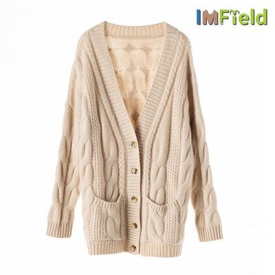 Dámský svetr s volným úpletem střední délky z kašmírové vlny merino vlny