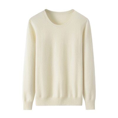 Damski kaszmirowy sweter z okrągłym dekoltem i długim rękawem