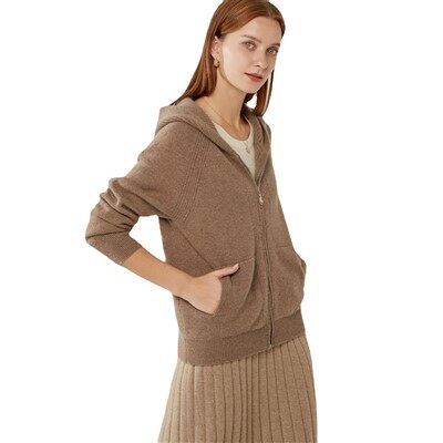Cardigan zippé en cachemire pour femme, pull à capuche