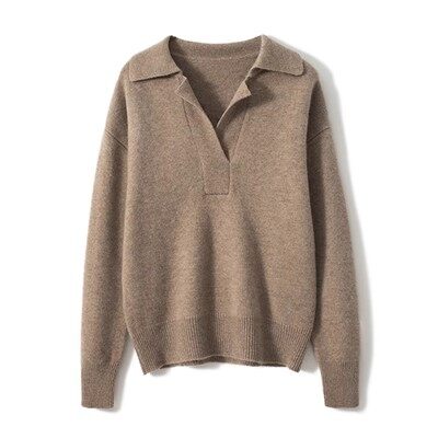 Damski sweter z kaszmirowym kołnierzykiem i dekoltem w kształcie litery V