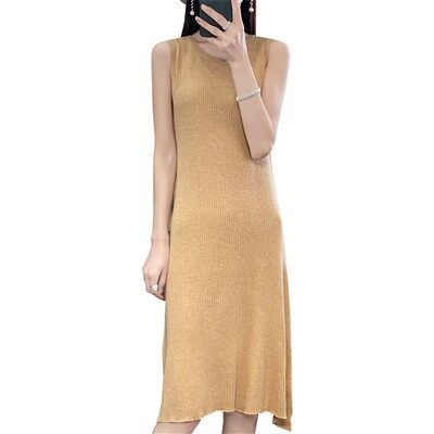 Wollen vest gebreide lange jurk