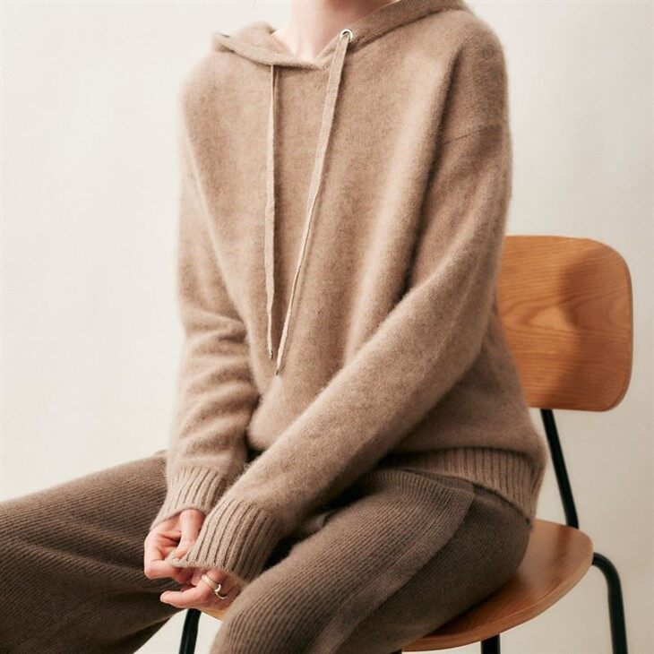 Spring Custom Cashmere Wool Knitted Pullover Hoodie Sweater For Women
