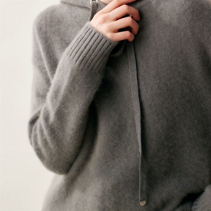 Spring Custom Cashmere Wool Knitted Pullover Hoodie Sweater For Women