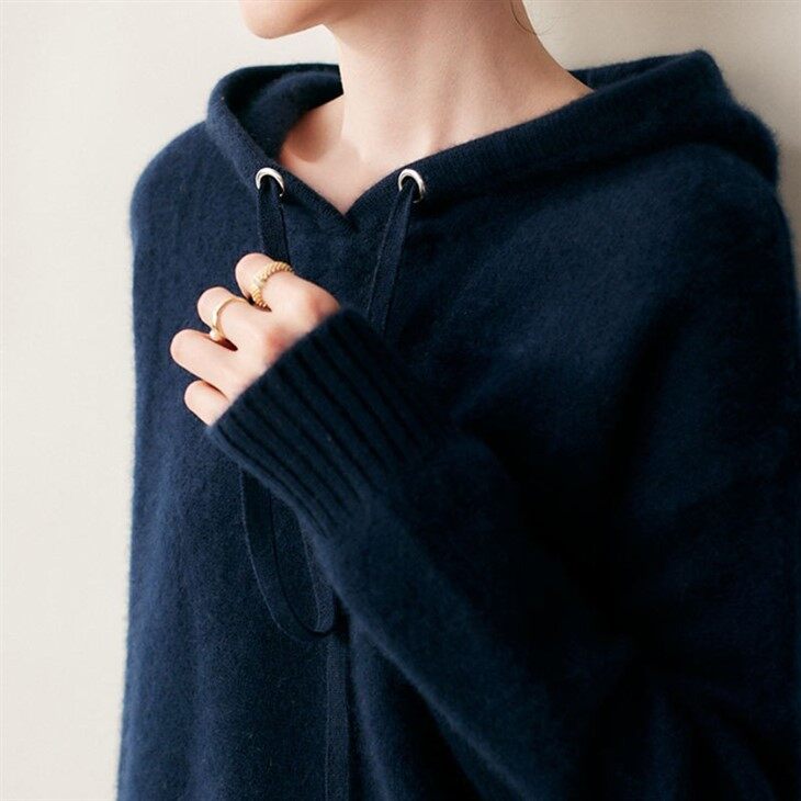 Spring Custom Cashmere Wool Knitted Pullover Hoodie Sweater For Women