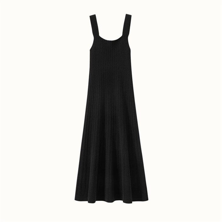 Square Cut Collar Sleeveless Cashmere Dress For Women