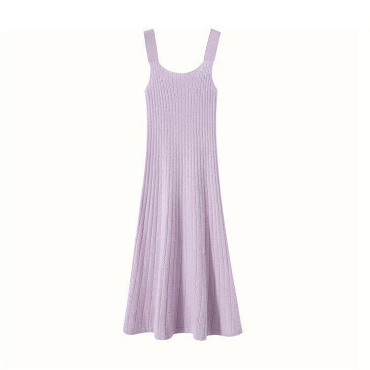 Square Cut Collar Sleeveless Cashmere Dress For Women