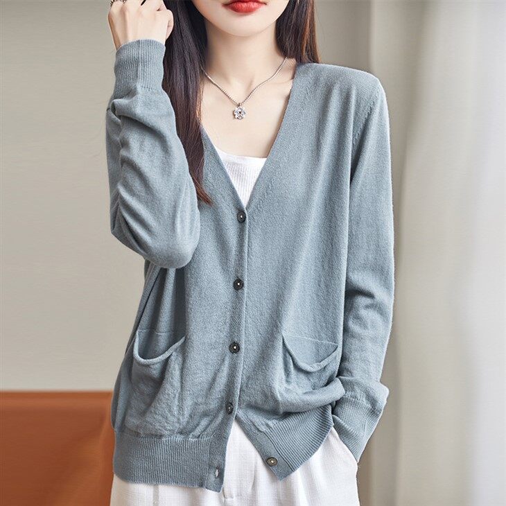 Cárdigan de lana de punto fino