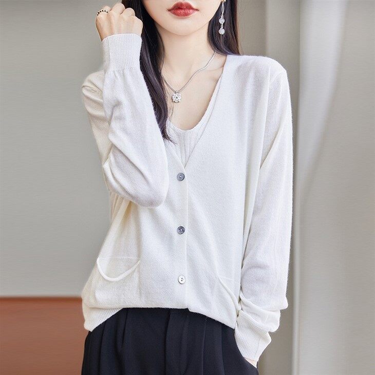 Thin Knitted Wool Cardigan Sweater