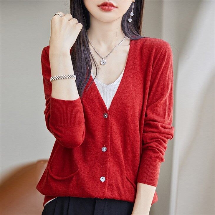 Thin Knitted Wool Cardigan Sweater