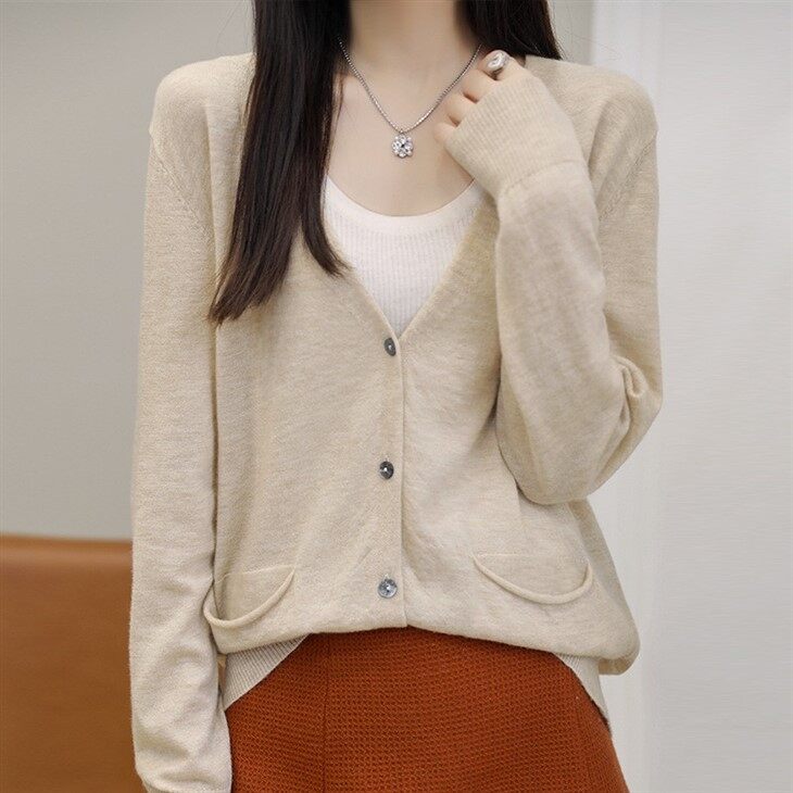 Thin Knitted Wool Cardigan Sweater