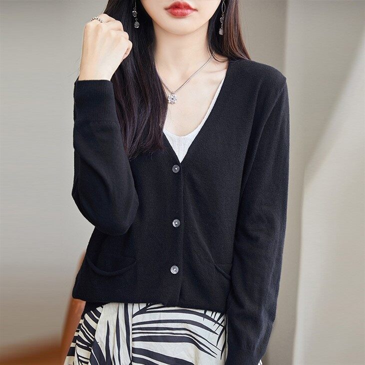 Thin Knitted Wool Cardigan Sweater