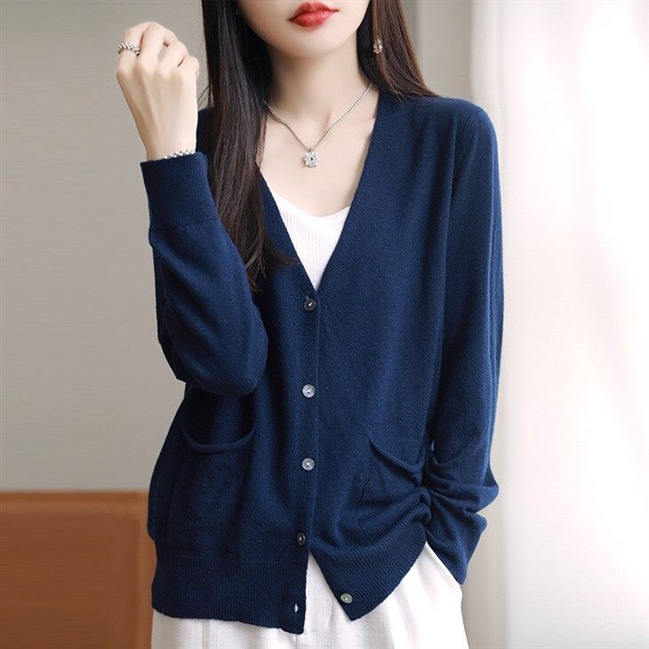 Thin Knitted Wool Cardigan Sweater