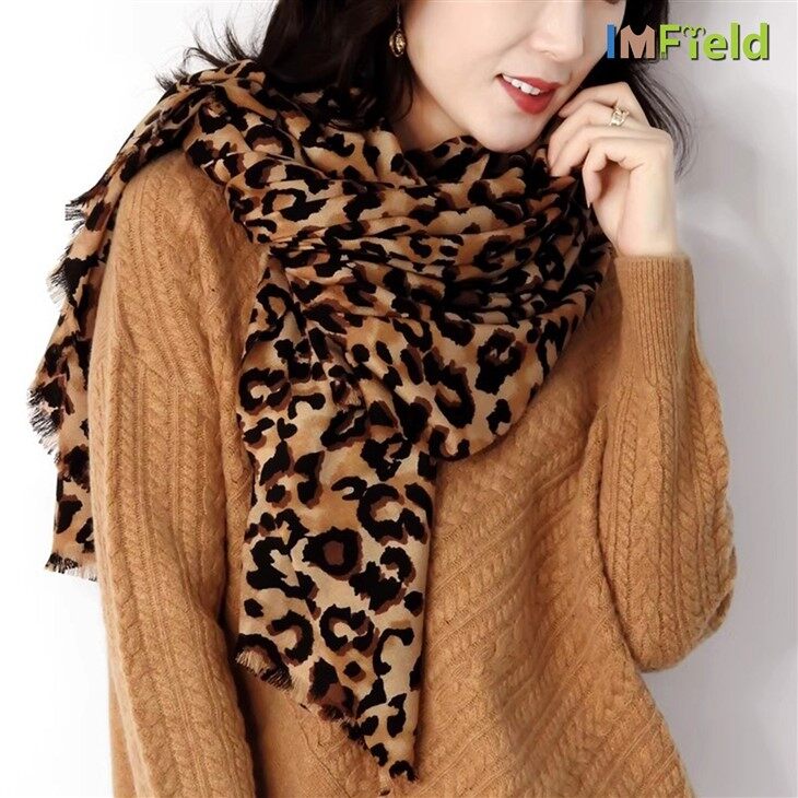 Thin Leopard Print Cashmere Scarf For Women
