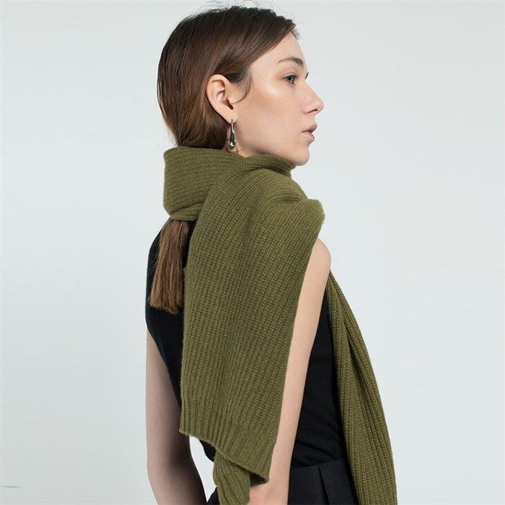 Unisex Solid Color 100% Cashmere Ribbed Knit Scarf