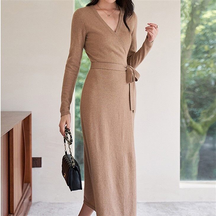 Woman Knitted Long Cashmere Sweater Dress