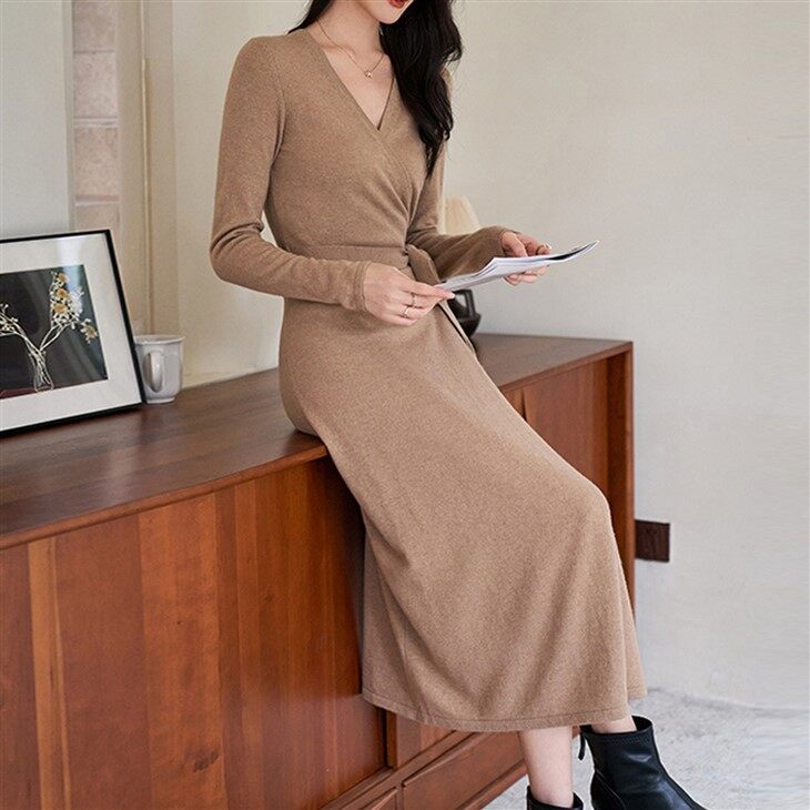 Woman Knitted Long Cashmere Sweater Dress