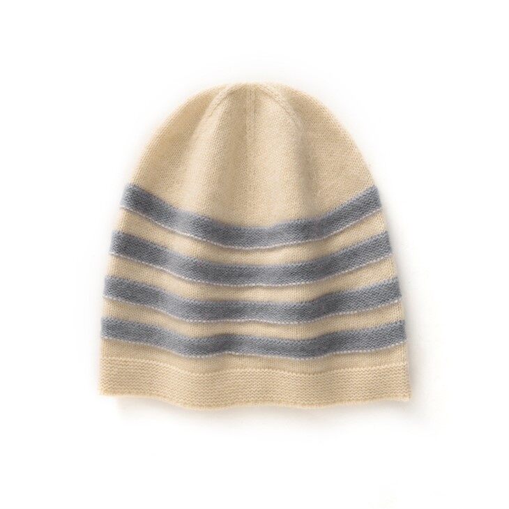 Damska czapka z czaszką z wełny kaszmirowej w paski