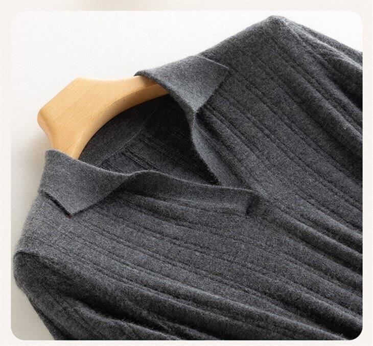 Womans Worsted Cashmere Short Sleeve Shirt Collar Sweater